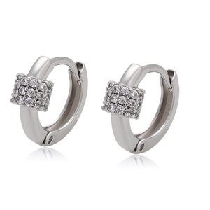 Hoop Earrings Platinum Plated CZ Stone Luxury Jewelry